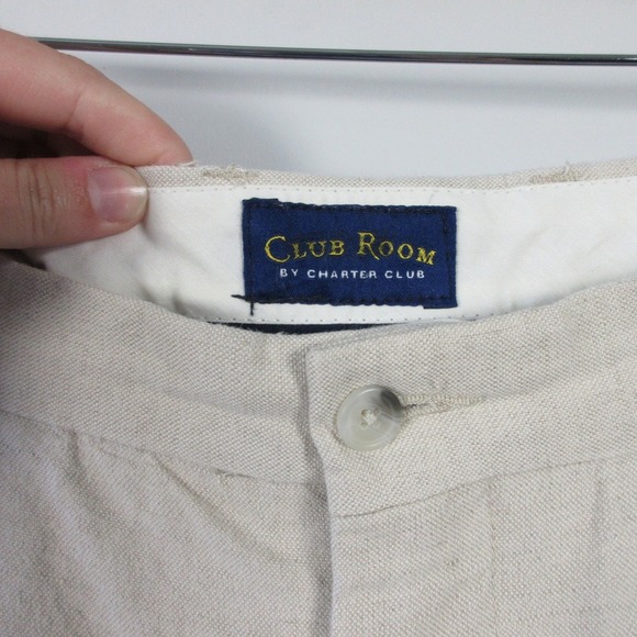 Club Room Pleated Dress Pants Men 33 Beige Linen Trouser Casual Work Office 490 - Picture 5 of 16